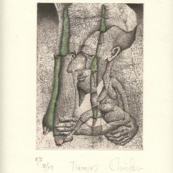 Druckgrafik mit dem Titel "Therapie I" von Mictorn, Original-Kunstwerk, Gravur