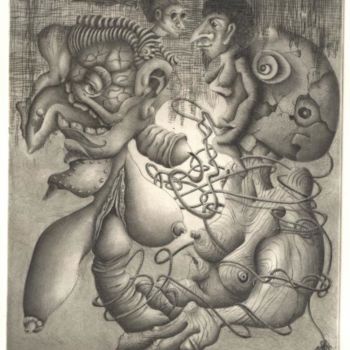 Gravures & estampes intitulée "mauvaise rencontre" par Mictorn, Œuvre d'art originale, Gravure