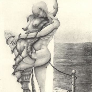 Druckgrafik mit dem Titel "la promesse" von Mictorn, Original-Kunstwerk, Gravur