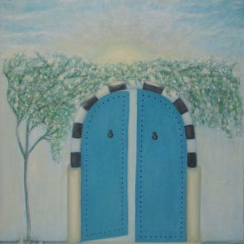 Painting titled "Door of Hope" by Tarek Midani, Original Artwork, Oil Mounted on Wood Stretcher frame
