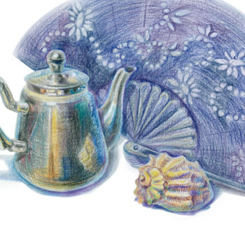 Dibujo titulada "Metal teapot with r…" por Nadya Podkurkova, Obra de arte original, Conté