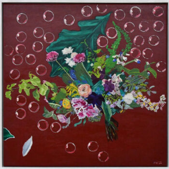 Картина под названием "Into my bubble of f…" - Mieke Van Os, Подлинное произведение искусства, Масло Установлен на Деревянна…