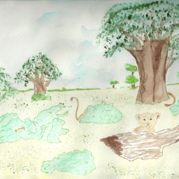 Painting titled "savane" by Miel, Original Artwork, Watercolor