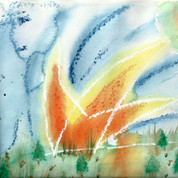 Painting titled "Flamme" by Miel, Original Artwork, Watercolor