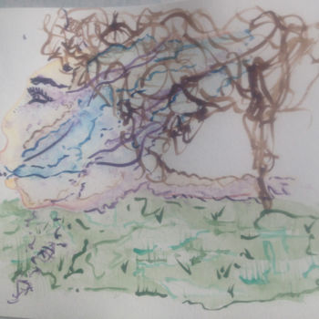 Картина под названием "Dame Nature" - Miel, Подлинное произведение искусства, Акварель