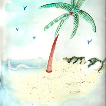 Peinture intitulée "cocotier" par Miel, Œuvre d'art originale, Aquarelle