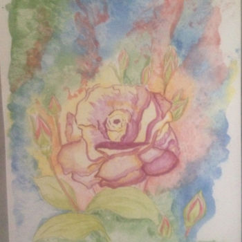 Peinture intitulée "Rose et Petit Peuple" par Miel, Œuvre d'art originale, Aquarelle