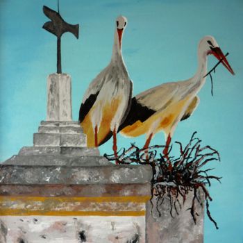 Malarstwo zatytułowany „Ninho de cegonhas” autorstwa Nas, Oryginalna praca, Akryl