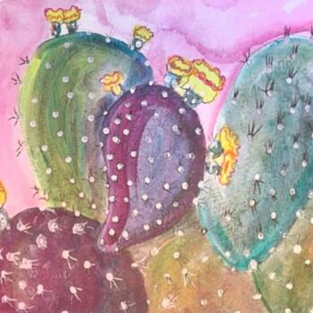 Painting titled "Jardin de cactus" by Miglena Kostova, Original Artwork, Acrylic