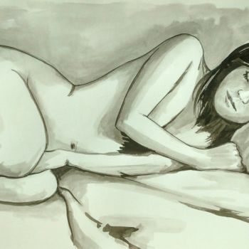 Dibujo titulada "DONNA AL DIVANO 2" por Miguel Esquivel Kuello, Obra de arte original, Tinta