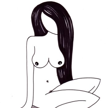 Dessin intitulée "GIRL SITTED IN BLAC…" par Miguel Esquivel Kuello, Œuvre d'art originale, Encre
