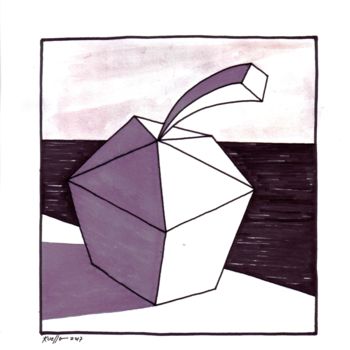 Drawing titled "CUBIST APPLE 1/6" by Miguel Esquivel Kuello, Original Artwork, Ink