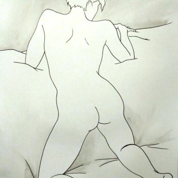 Drawing titled "NUDA SUL DIIVANO" by Miguel Esquivel Kuello, Original Artwork, Ink