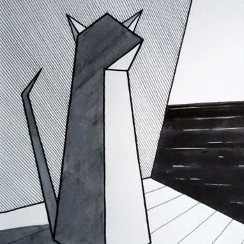 제목이 "CAT & SEA"인 그림 Miguel Esquivel Kuello로, 원작, 잉크