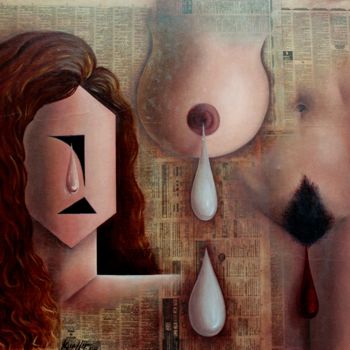 Painting titled "COLLAGE CON MUJER" by Miguel Esquivel Kuello, Original Artwork, Oil