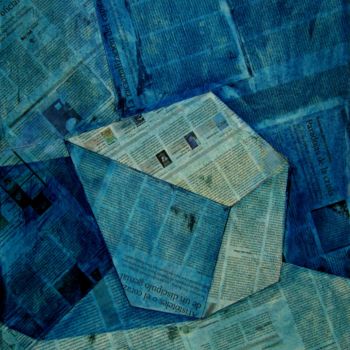 Collages intitolato "BLUE CUBE" da Miguel Esquivel Kuello, Opera d'arte originale, Olio