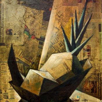 Collagen mit dem Titel "PINEAPPLE" von Miguel Esquivel Kuello, Original-Kunstwerk, Öl
