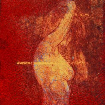 Printmaking titled "RED WOMAN & LACE (2…" by Miguel Esquivel Kuello, Original Artwork, Etching