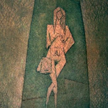 Incisioni, stampe intitolato "PINK WOMAN IN THE D…" da Miguel Esquivel Kuello, Opera d'arte originale, Acquaforte