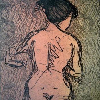 Printmaking titled "PINK WOMAN & LACE (…" by Miguel Esquivel Kuello, Original Artwork, Etching