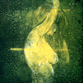 Printmaking titled "YELLOW WOMAN & LACE…" by Miguel Esquivel Kuello, Original Artwork, Etching