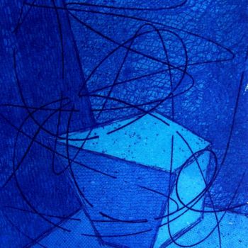 "BLUE CUBE & LACE (3…" başlıklı Baskıresim Miguel Esquivel Kuello tarafından, Orijinal sanat, Oyma baskı 