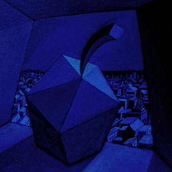 「APPLE AND BLUE NIGHT」というタイトルの絵画 Miguel Esquivel Kuelloによって, オリジナルのアートワーク, オイル