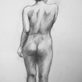 Zeichnungen mit dem Titel "WOMAN NUDE BACKWARD" von Miguel Esquivel Kuello, Original-Kunstwerk, Kohle