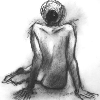 Рисунок под названием "SITTING WOMAN BACK" - Miguel Esquivel Kuello, Подлинное произведение искусства, Древесный уголь