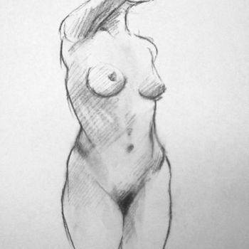 图画 标题为“WOMAN FACING RIGHT” 由Miguel Esquivel Kuello, 原创艺术品, 木炭