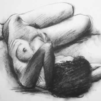 Desenho intitulada "WOMAN LYING" por Miguel Esquivel Kuello, Obras de arte originais, Carvão