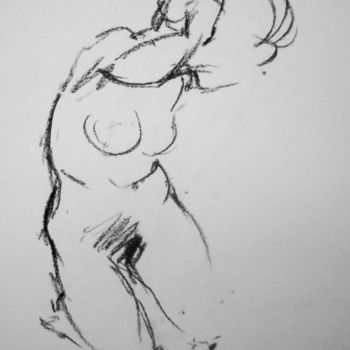 Drawing titled "GIRL ON HER KNEES" by Miguel Esquivel Kuello, Original Artwork, Charcoal