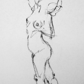 「GIRL UP DRAWING」というタイトルの描画 Miguel Esquivel Kuelloによって, オリジナルのアートワーク, 木炭