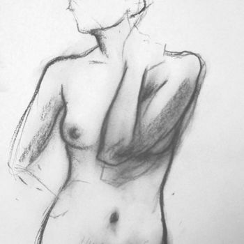 Drawing titled "NUDE GIRL CHARCOAL" by Miguel Esquivel Kuello, Original Artwork, Charcoal