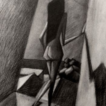 「CUBIST GIRL IN THE…」というタイトルの描画 Miguel Esquivel Kuelloによって, オリジナルのアートワーク, 木炭