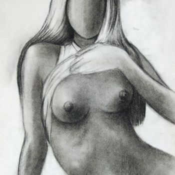 Drawing titled "GIRL & NO FACE" by Miguel Esquivel Kuello, Original Artwork, Charcoal