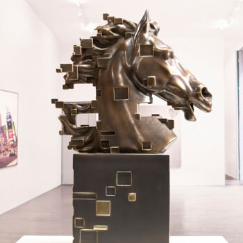 Escultura intitulada "Pixelated Horse" por Miguel Guía, Obras de arte originais, Bronze
