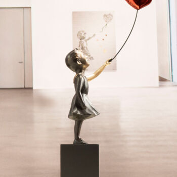 Sculpture titled "Girl with red ballo…" by Miguel Guía, Original Artwork, Bronze