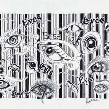 Рисунок под названием "Eyes" - Miguel Marques, Подлинное произведение искусства, Чернила