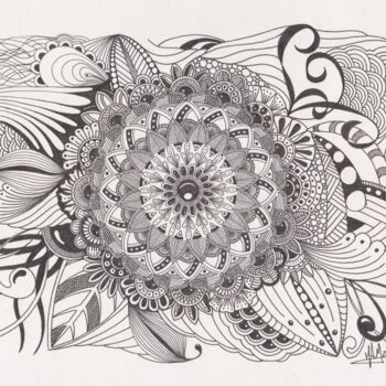 Dibujo titulada "Mandala 2" por Miguel Marques, Obra de arte original, Tinta