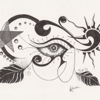 Рисунок под названием "The eye 2" - Miguel Marques, Подлинное произведение искусства, Чернила