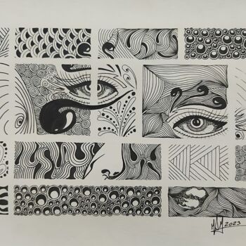 Dessin intitulée "Eyes 4" par Miguel Marques, Œuvre d'art originale, Encre