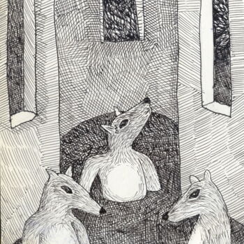 Zeichnungen mit dem Titel "Ratas" von Miguel Rojas, Original-Kunstwerk, Tinte