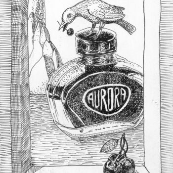 Dibujo titulada "Aurora black" por Miguel Rojas, Obra de arte original, Tinta