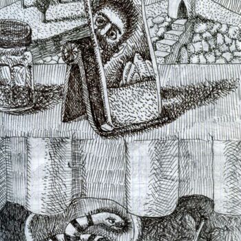 Dibujo titulada "Naturaleza muerta" por Miguel Rojas, Obra de arte original, Tinta