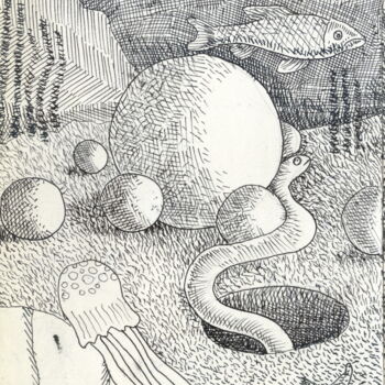 Drawing titled "En el fondo del mar" by Miguel Rojas, Original Artwork, Ink