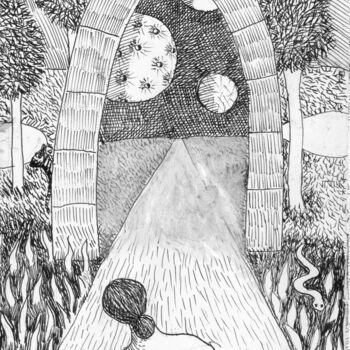 Disegno intitolato "Perdidos  en la cor…" da Miguel Rojas, Opera d'arte originale, Inchiostro