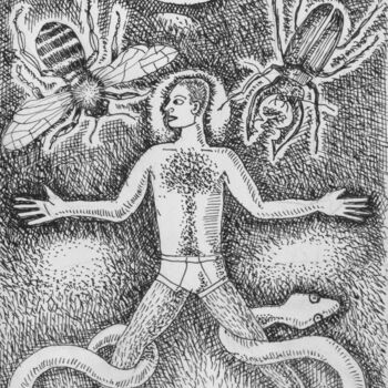 Drawing titled "Ophiuchus" by Miguel Rojas, Original Artwork, Ink