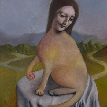 Pintura intitulada "Mujer o gato" por Miguel Rojas, Obras de arte originais, Óleo