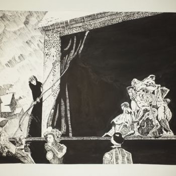 Dibujo titulada "La parada de los mo…" por Miguel Angel Magdalena Rodriguez, Obra de arte original, Tinta